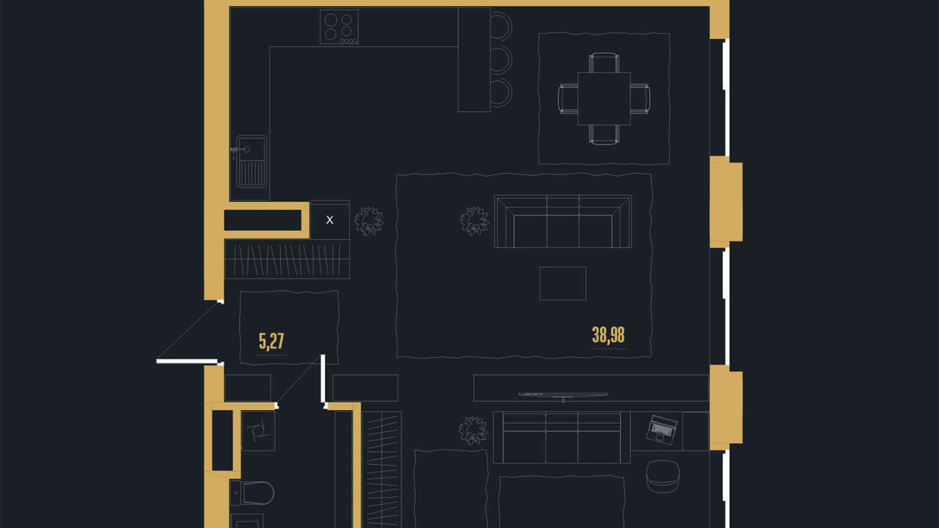 Планування 2-кімнатної квартири в ЖК Skywalker 66.53 м², фото 748704