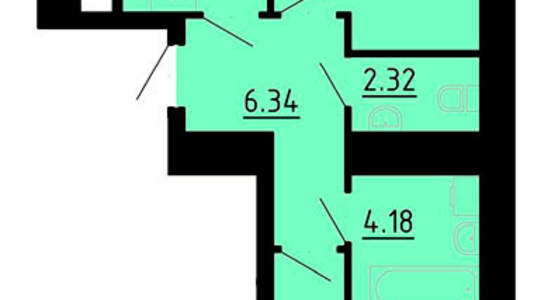 Планування 2-кімнатної квартири в ЖК Кольоровий 64.4 м², фото 749732