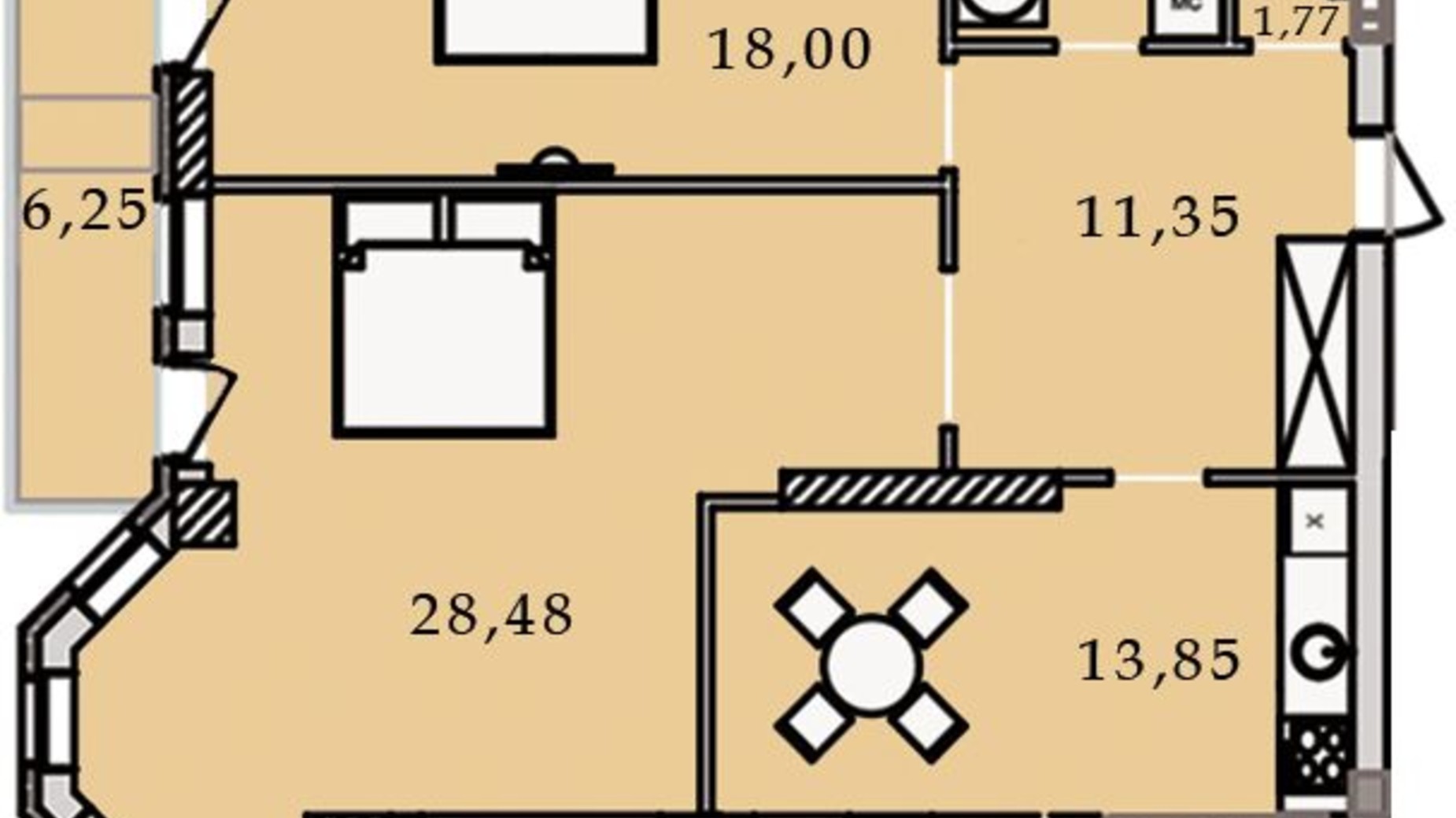 Планування 2-кімнатної квартири в ЖК Premier Tower 86.33 м², фото 750062