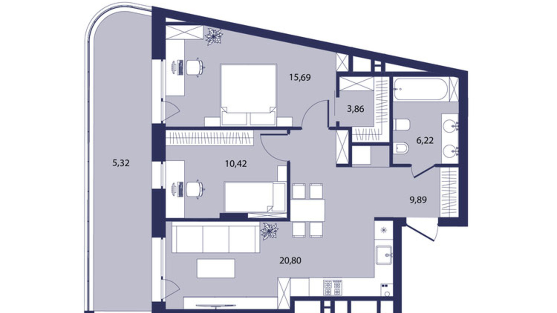 Планировка 3-комнатной квартиры в ЖК Рем 72.2 м², фото 751059