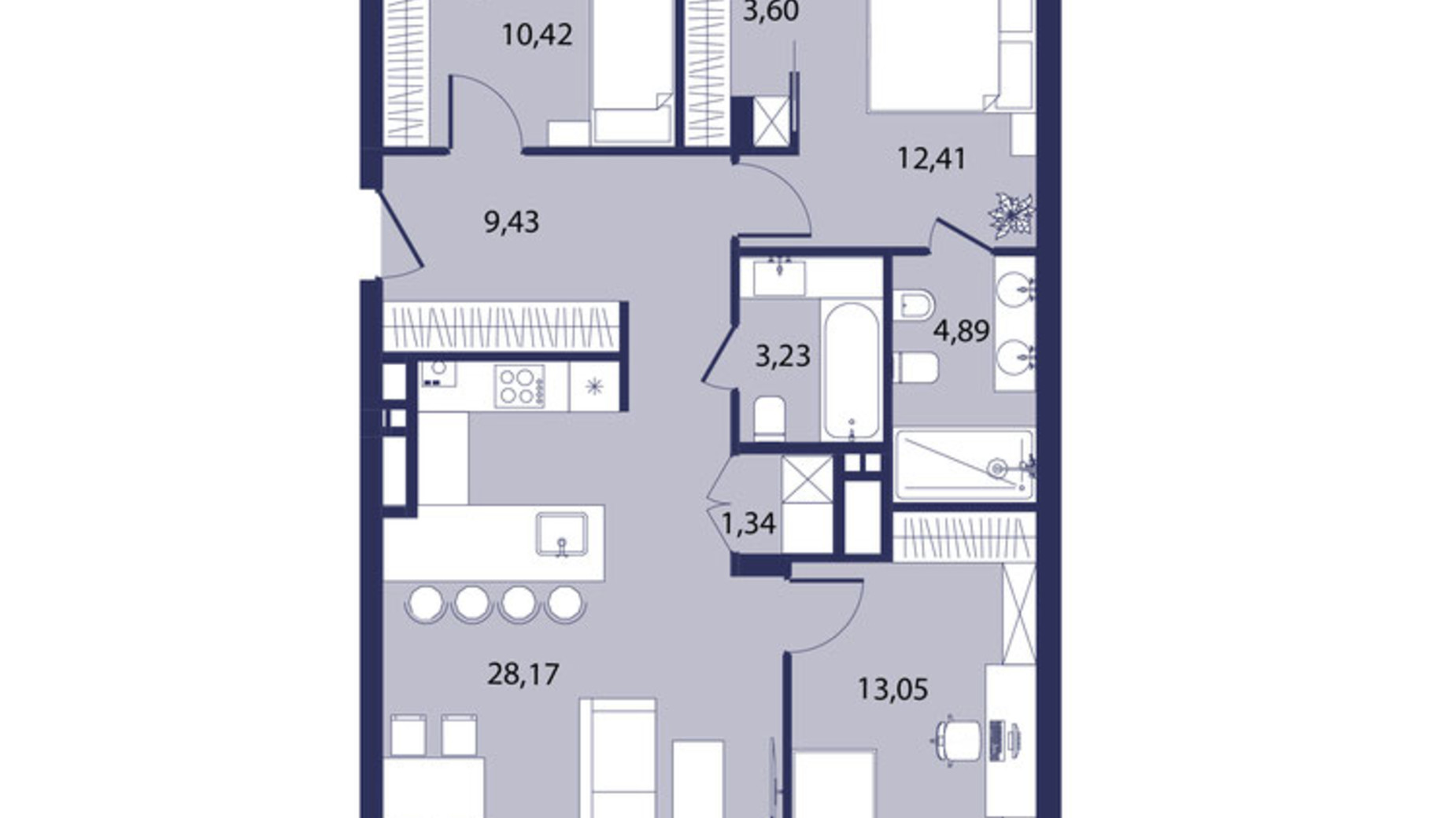 Планировка 3-комнатной квартиры в ЖК Рем 86.97 м², фото 751064