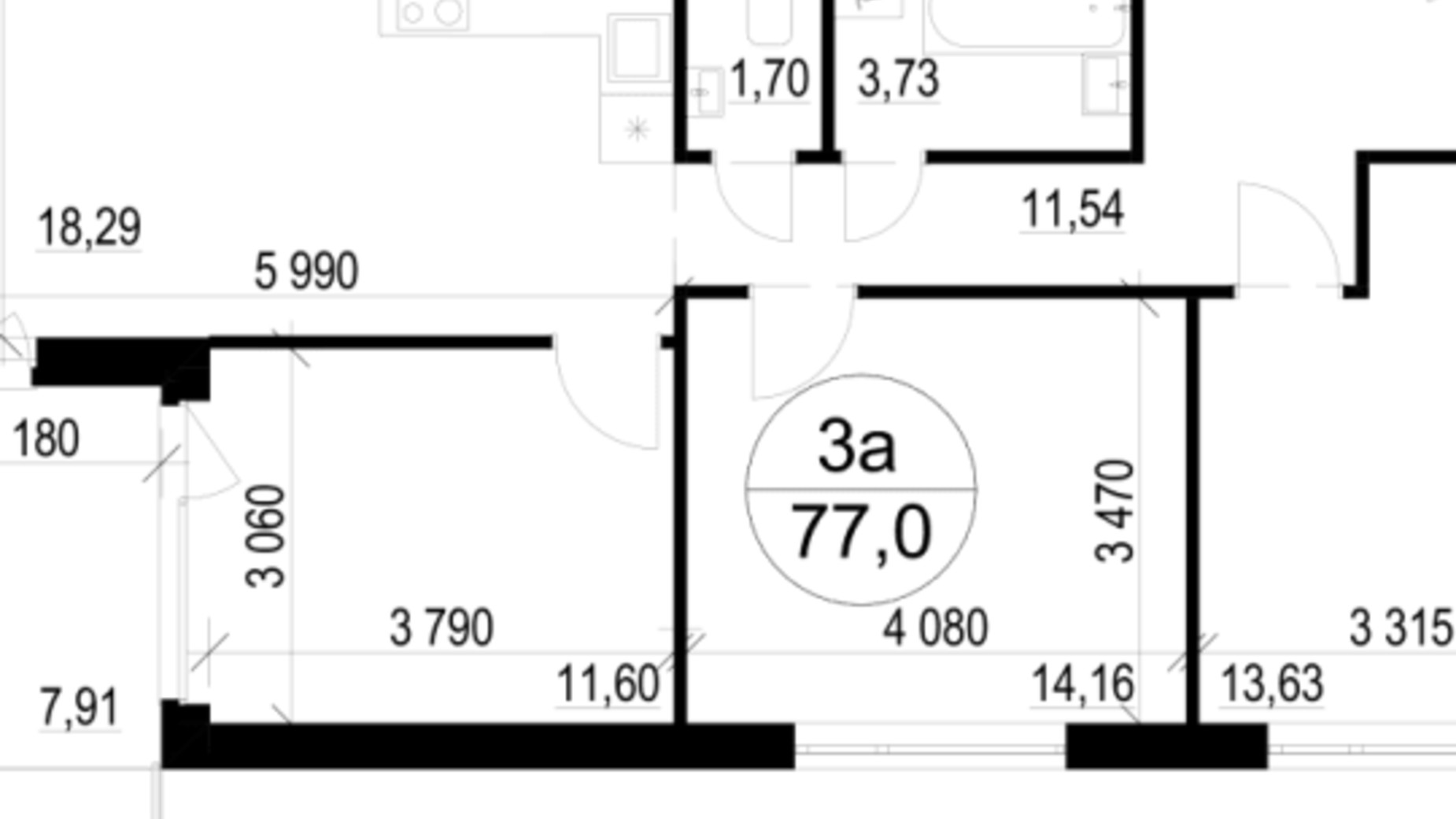 Планування 3-кімнатної квартири в ЖК Грінвуд-3 76.5 м², фото 751938