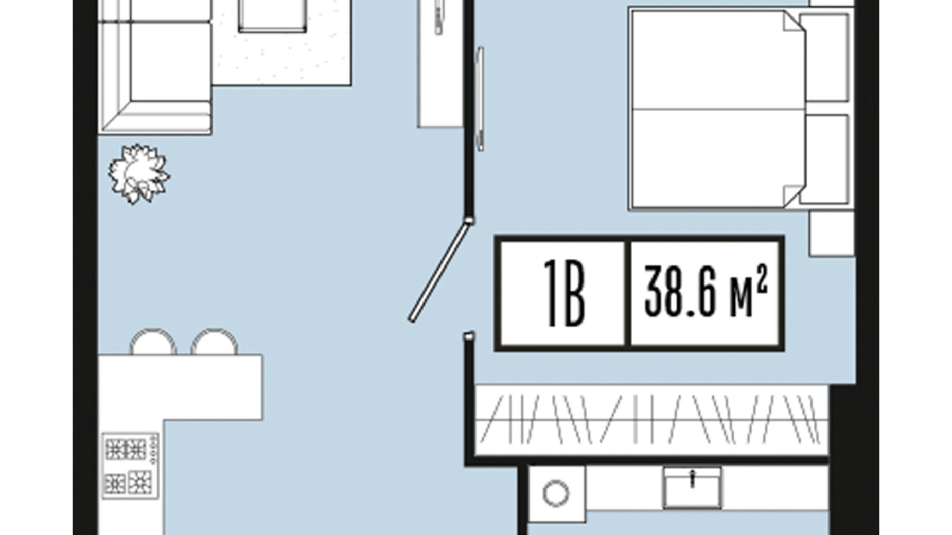 Планировка 1-комнатной квартиры в ЖК Mont Blan 38.6 м², фото 752603