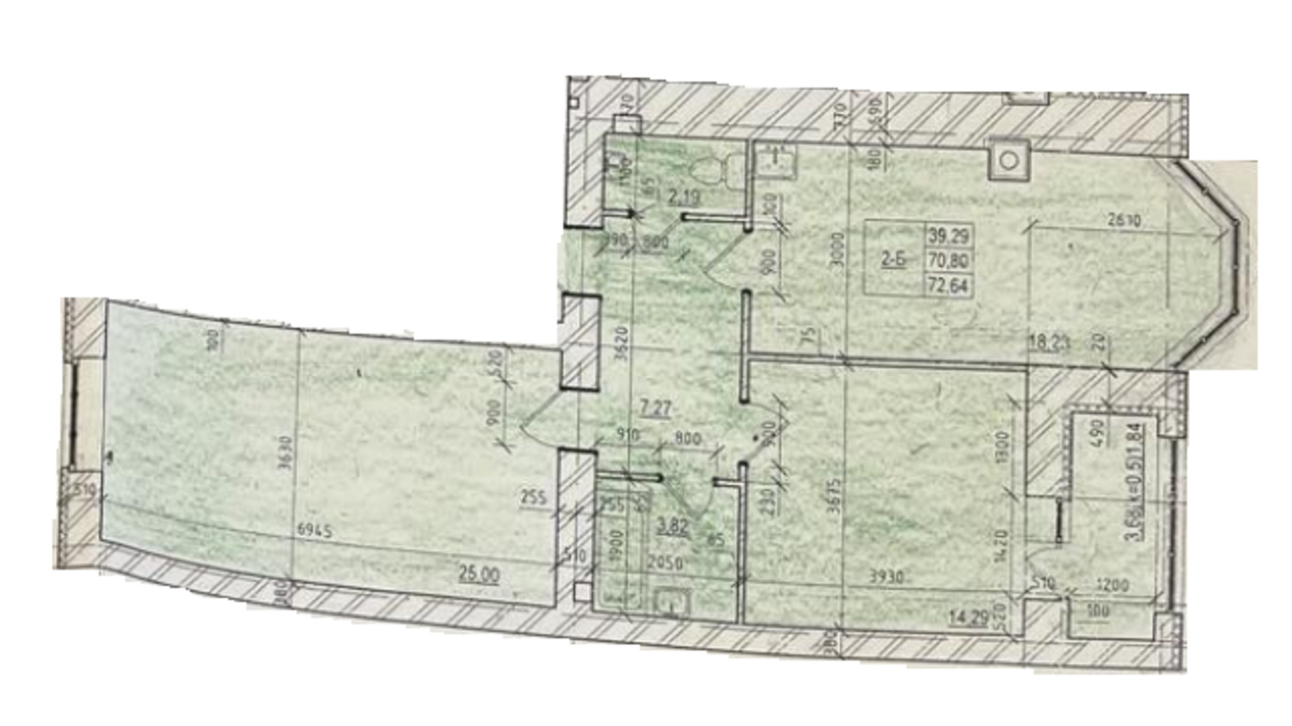 Планировка 2-комнатной квартиры в ЖК Лесной 72.64 м², фото 753307