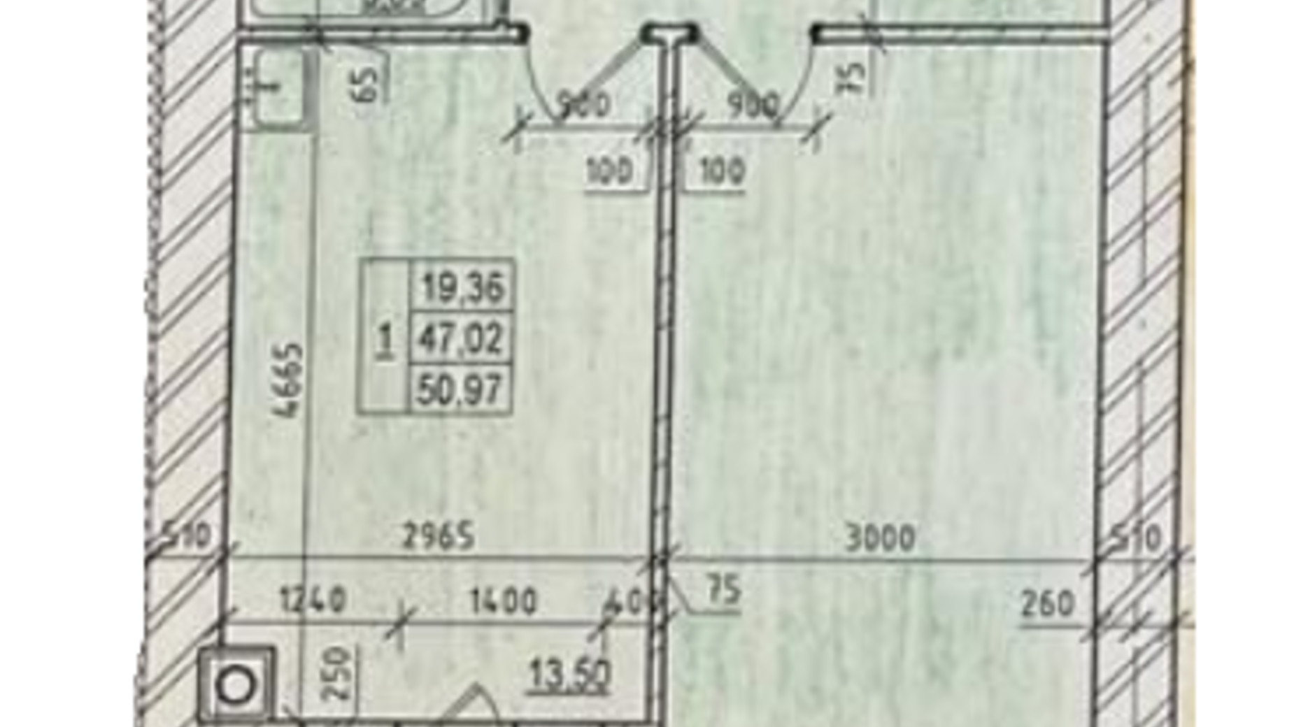 Планировка 1-комнатной квартиры в ЖК Лесной 50.97 м², фото 753397