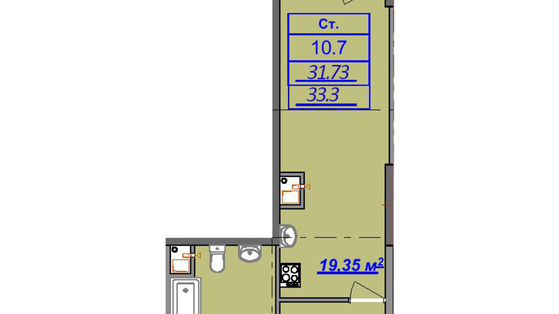 Планування квартири студії в ЖК Посейдон 32.8 м², фото 753969