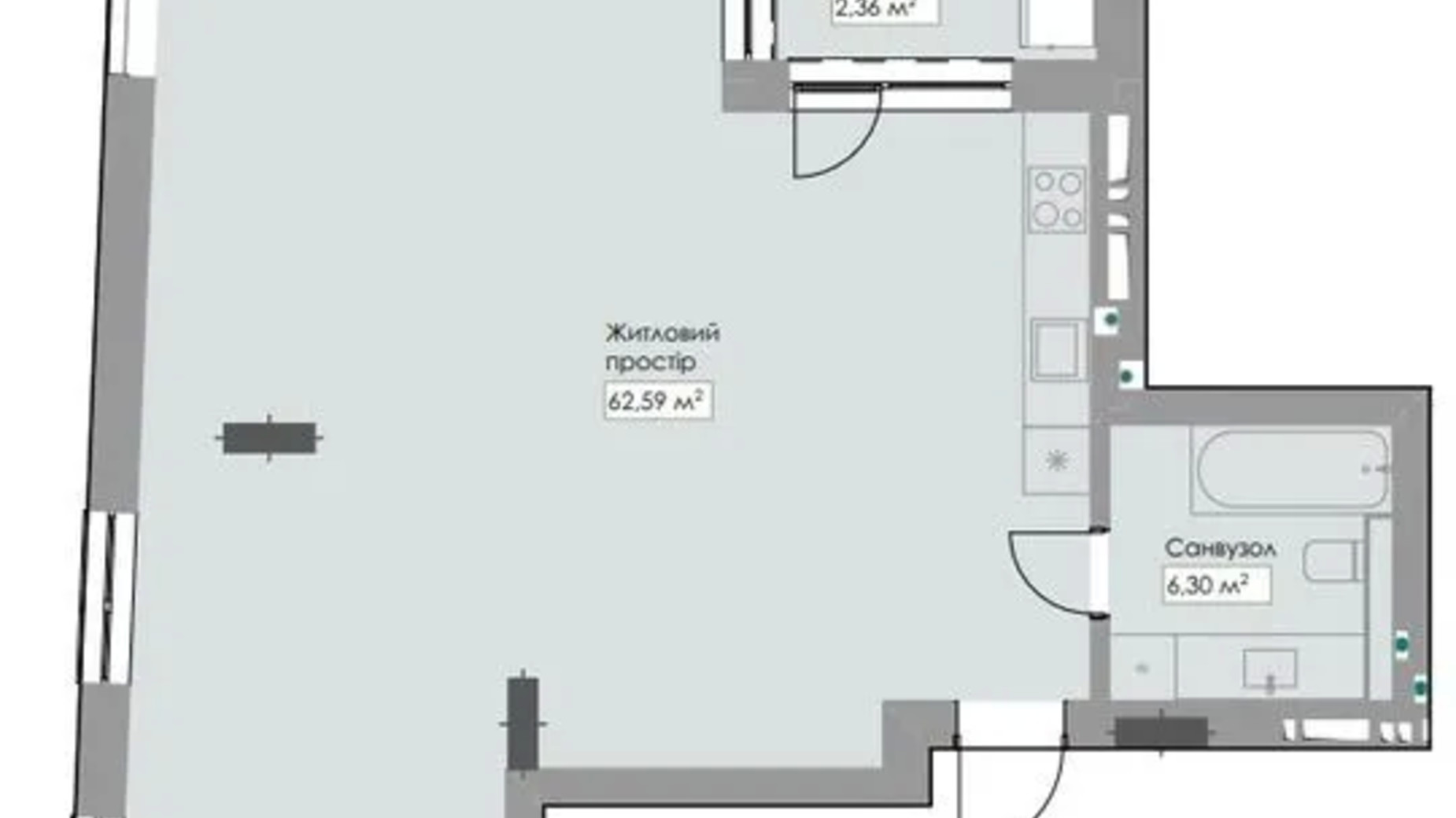 Планування 2-кімнатної квартири в ЖК Novem 71.25 м², фото 754480