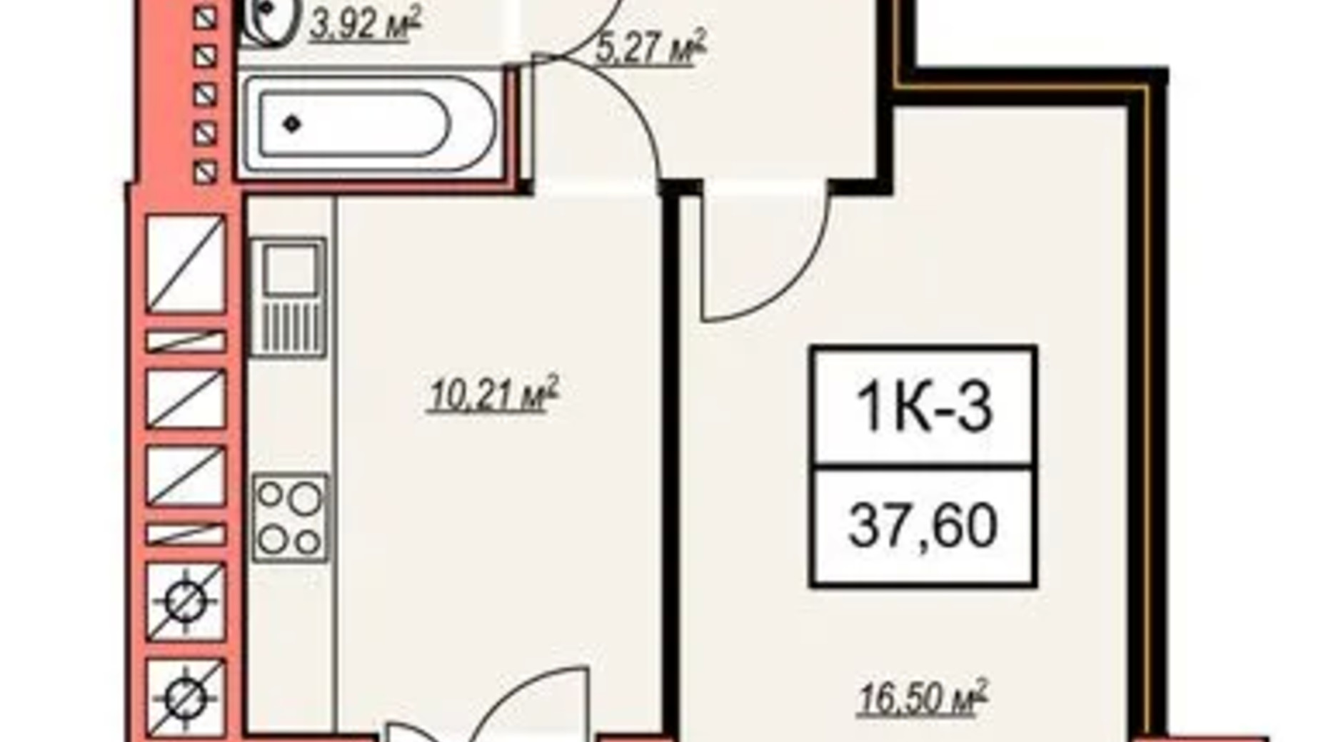 Планування 1-кімнатної квартири в ЖК Агора 7 37.6 м², фото 755045