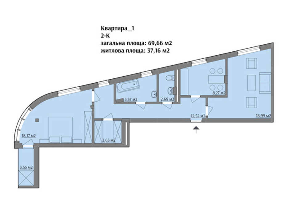 Планировка 2-комнатной квартиры в ЖК ул. Варшавская 71.09 м², фото 75507 Планировка 2-комнатной квартиры в ЖК ул. Варшавская 71.09 м², фото 75507
