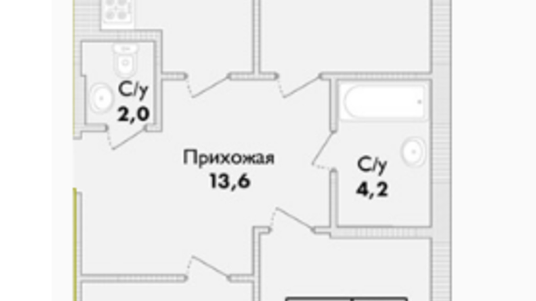 Планування 2-кімнатної квартири в ЖК Парк Совіньйон 90.85 м², фото 755165