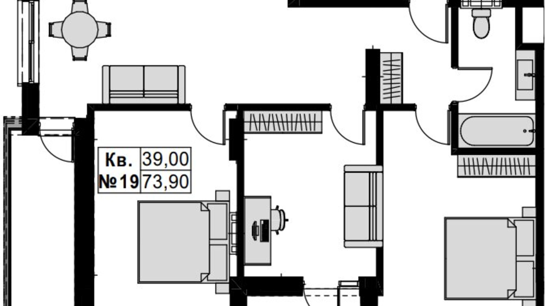 Планування 3-кімнатної квартири в ЖК Green Park 73.9 м², фото 757770