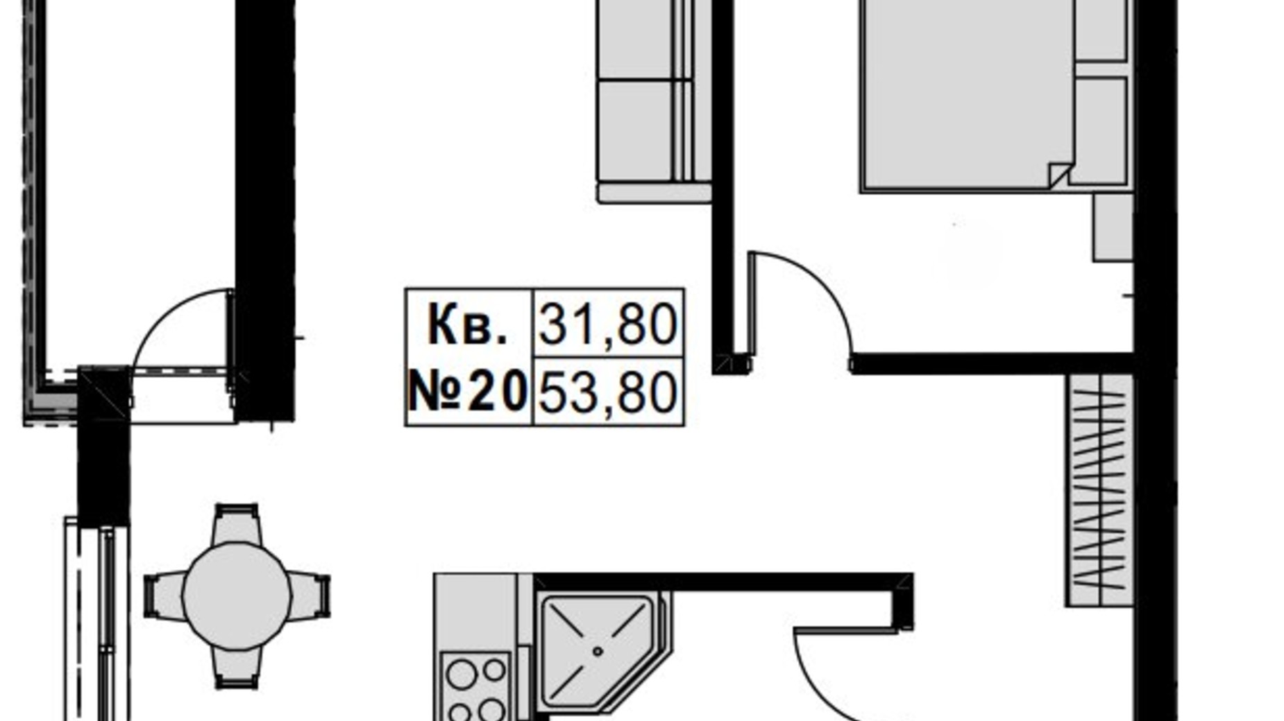 Планування 2-кімнатної квартири в ЖК Green Park 53.8 м², фото 757771