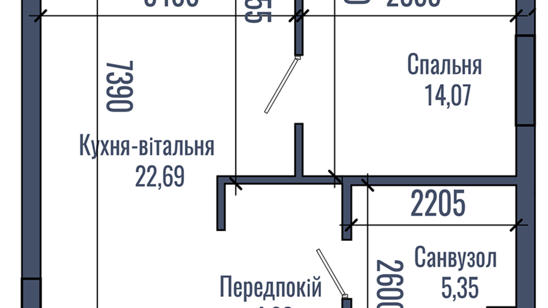 Планування 1-кімнатної квартири в ЖК N69 Residents 46.14 м², фото 759414