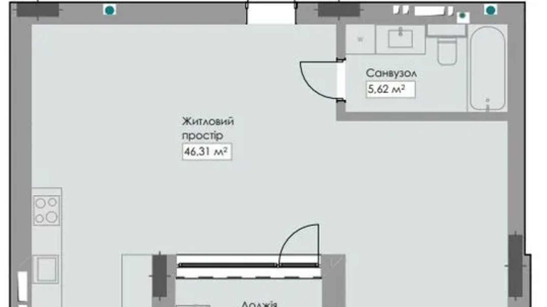 Планування 1-кімнатної квартири в ЖК Novem 54.58 м², фото 760430