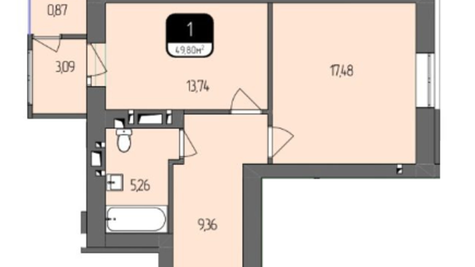 Планировка 1-комнатной квартиры в ЖК АНТА 49.8 м², фото 760545