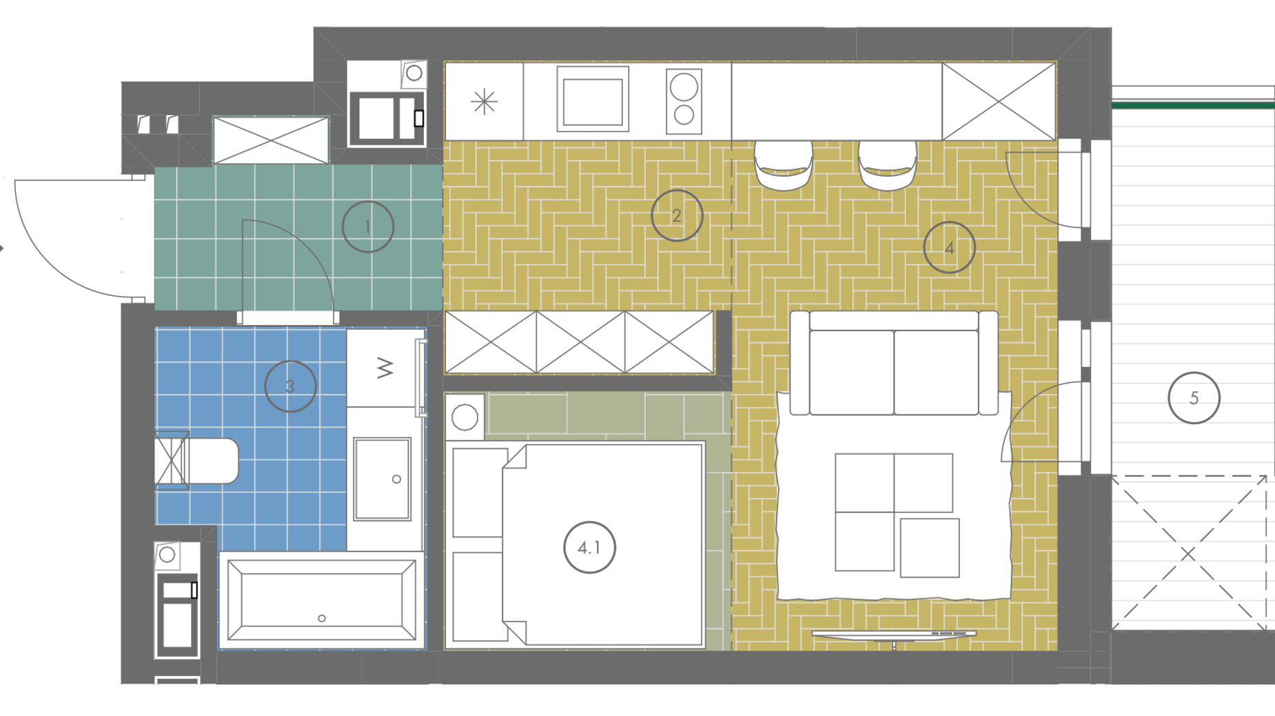 Планировка 1-комнатной квартиры в ЖК Gravity Park 30.8 м², фото 762036