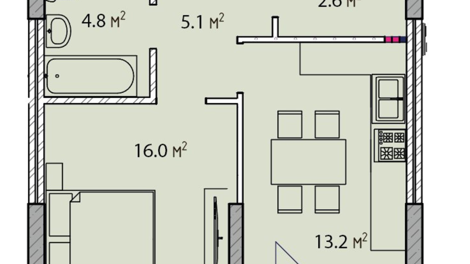 Планування 1-кімнатної квартири в ЖК Madison Gardens 45.5 м², фото 762193