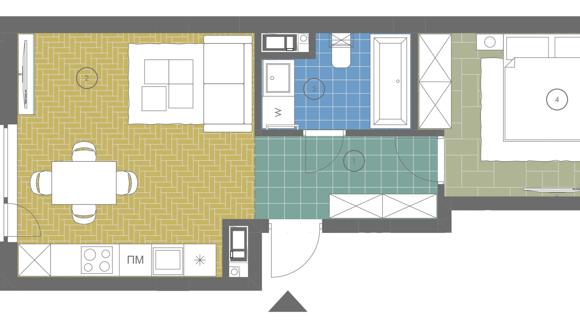 Планування 1-кімнатної квартири в ЖК Gravity Park 44.6 м², фото 762324