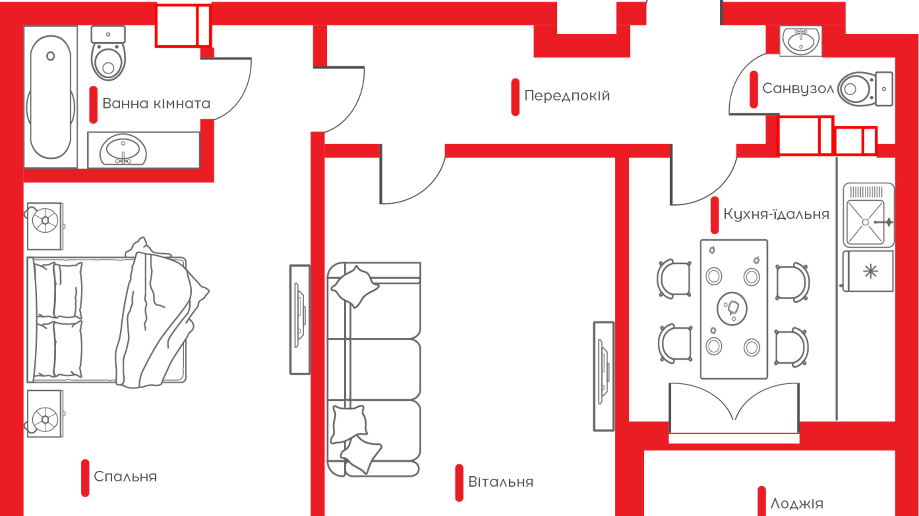 Планировка 2-комнатной квартиры в ЖК Happy House 63.95 м², фото 76788