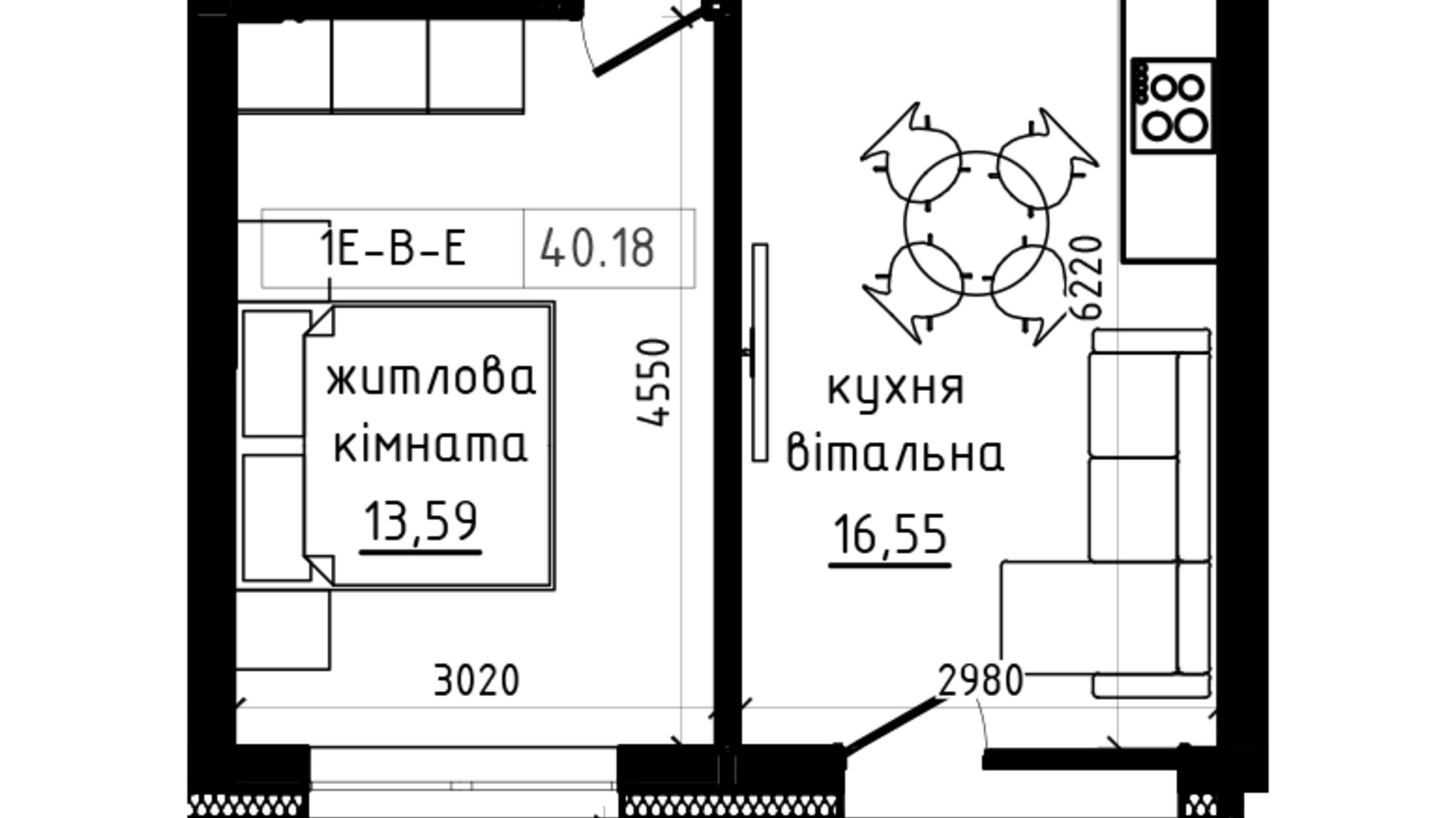 Планировка 3-комнатной квартиры в ЖК Lizrome 44.53 м², фото 770023