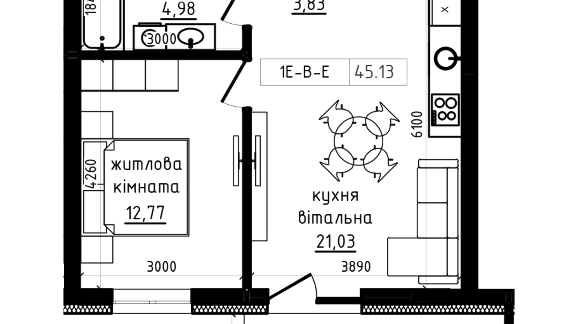 Планировка 1-комнатной квартиры в ЖК Lizrome 51 м², фото 770030