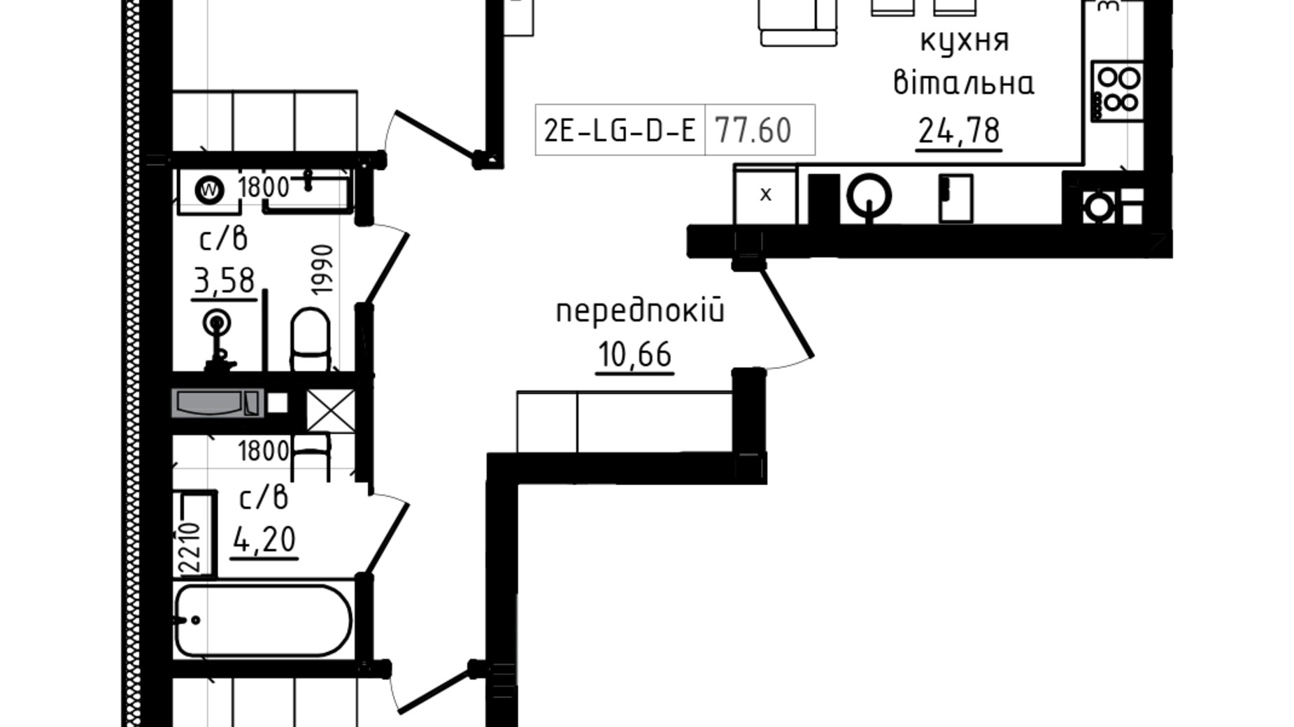 Планировка 1-комнатной квартиры в ЖК Lizrome 82.69 м², фото 770034