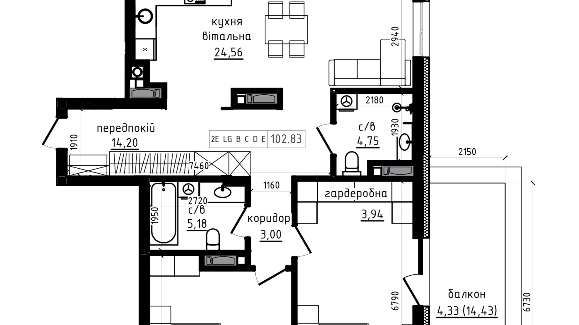 Планировка 1-комнатной квартиры в ЖК Lizrome 119.79 м², фото 770059