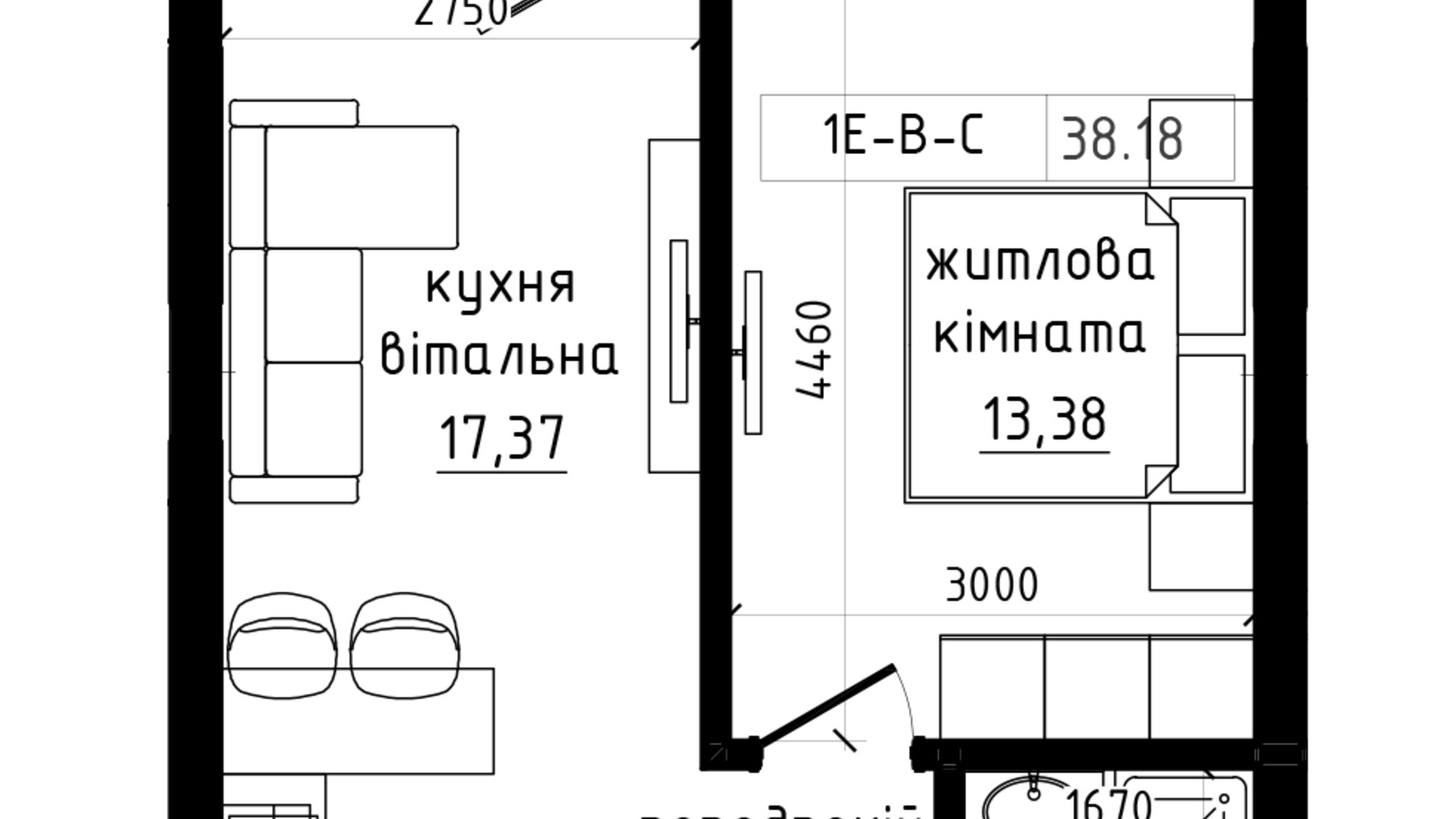 Планировка 1-комнатной квартиры в ЖК Lizrome 42.33 м², фото 770068