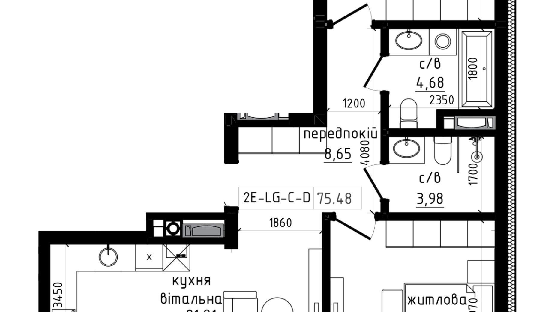 Планировка 1-комнатной квартиры в ЖК Lizrome 80.24 м², фото 770077