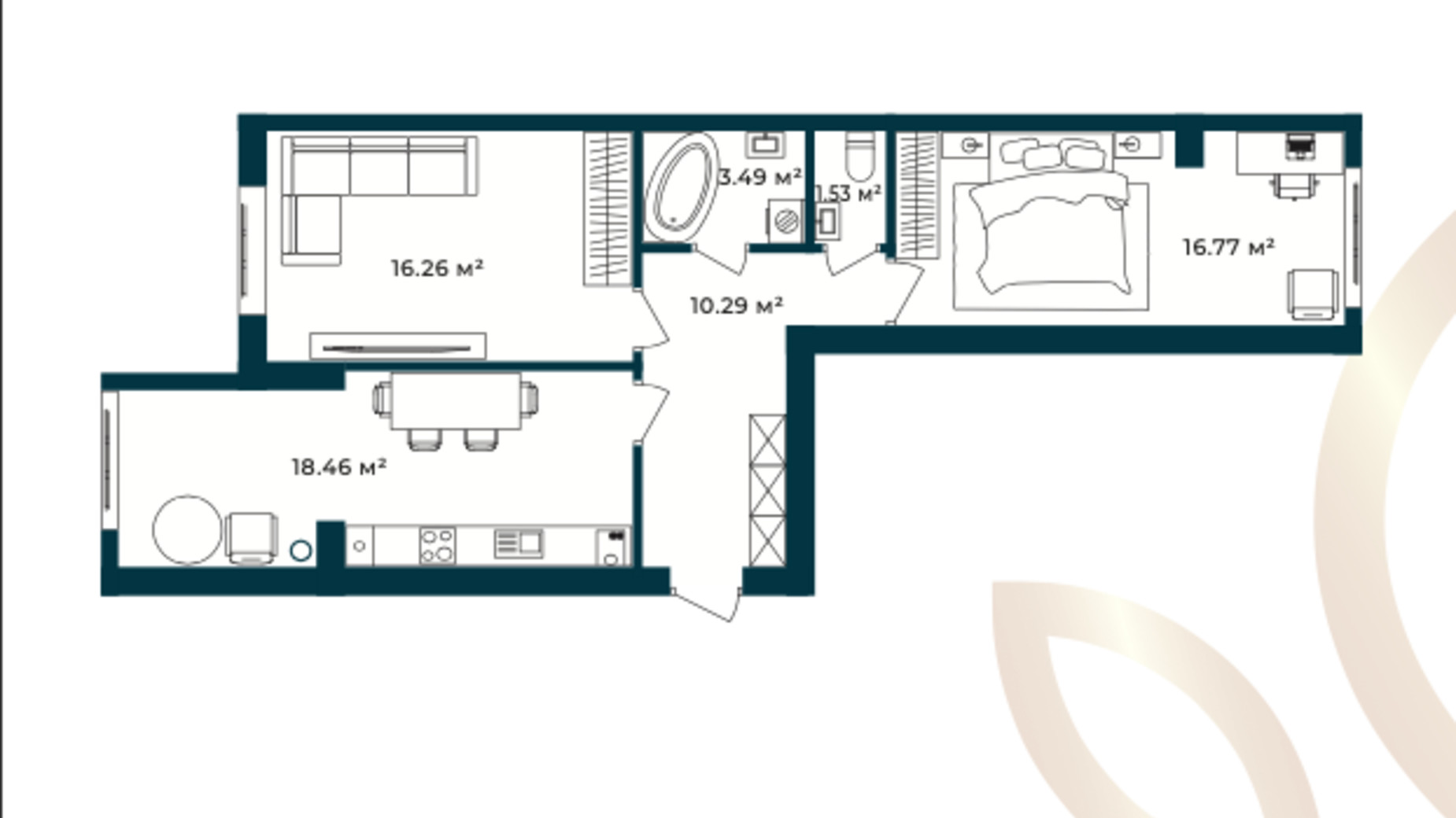 Планировка 2-комнатной квартиры в ЖК Европейские Липки 66.8 м², фото 770195