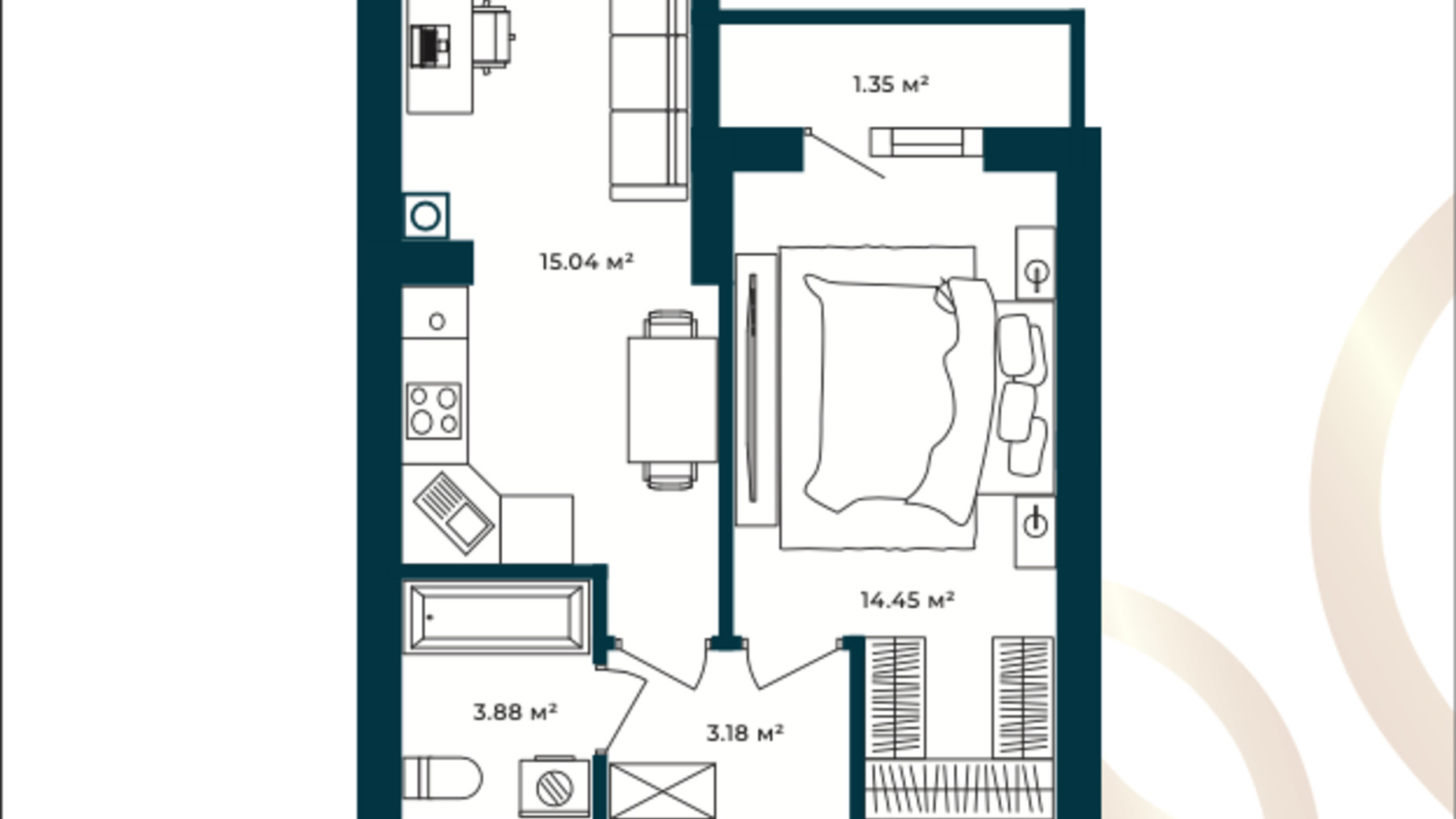 Планировка 1-комнатной квартиры в ЖК Европейские Липки 37.9 м², фото 770219