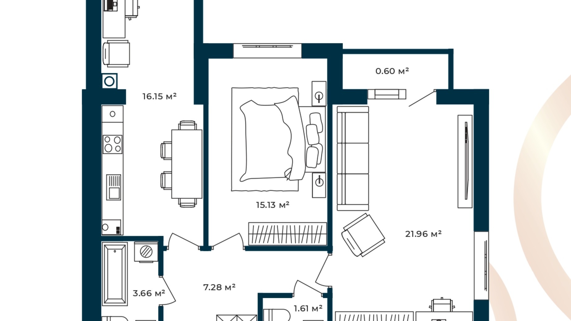 Планировка 2-комнатной квартиры в ЖК Европейские Липки 66.39 м², фото 770239