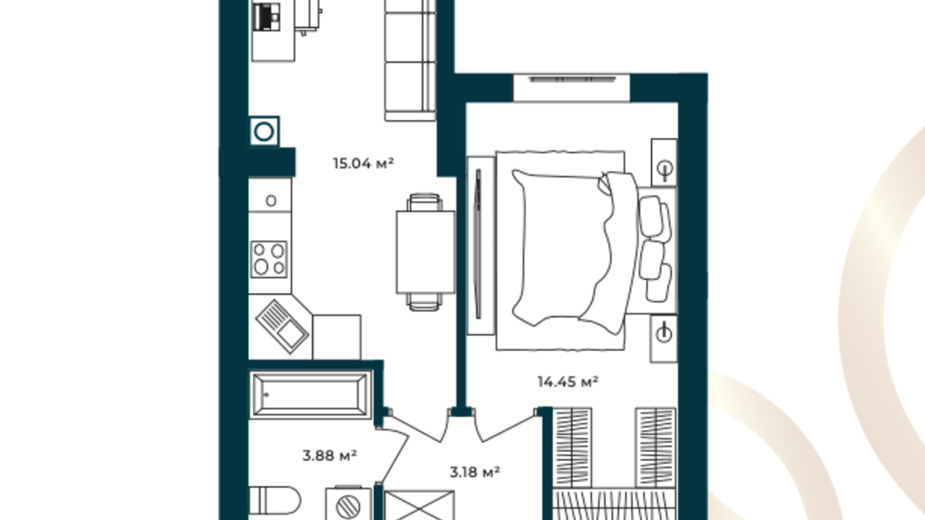 Планировка 1-комнатной квартиры в ЖК Европейские Липки 36.55 м², фото 770333