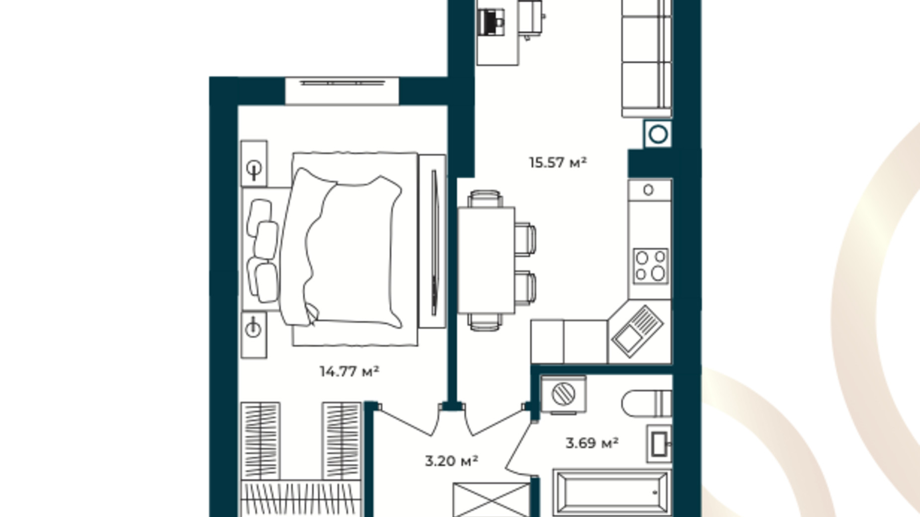 Планування 1-кімнатної квартири в ЖК Європейські Липки 37.23 м², фото 770334