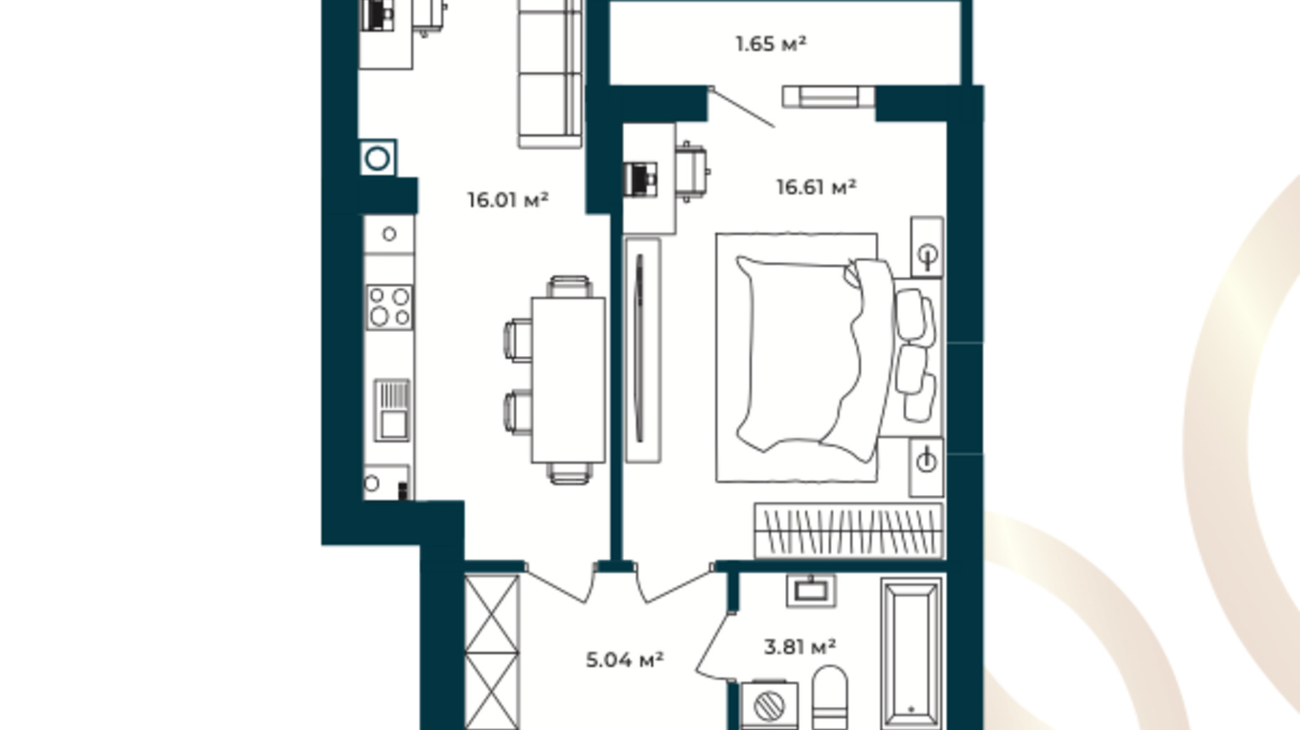 Планировка 1-комнатной квартиры в ЖК Европейские Липки 42.92 м², фото 770383