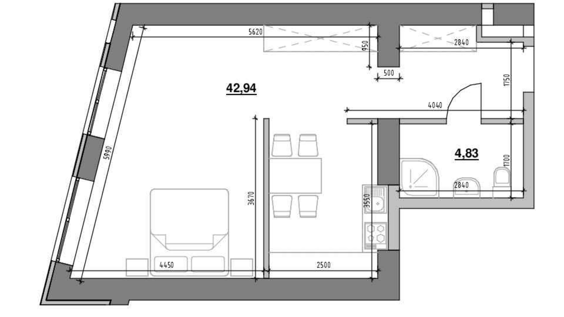 Планировка 1-комнатной квартиры в ЖК Шенген 46.8 м², фото 771046