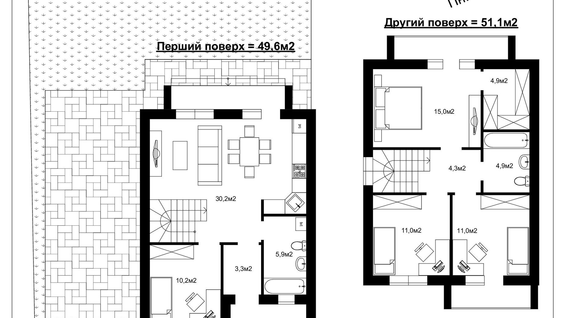 Планування дуплекса в Таунхаус Villa Twins 100.7 м², фото 772916