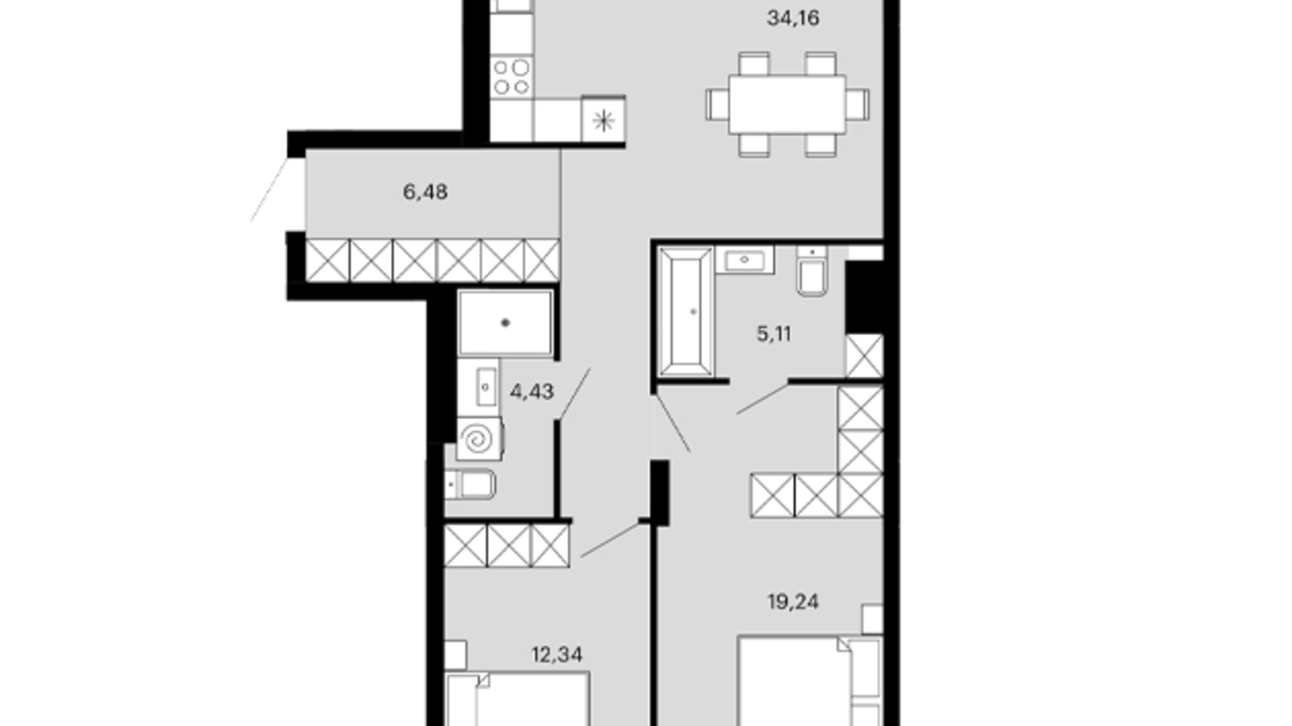 Планировка 2-комнатной квартиры в ЖК Avalon Terra 84 м², фото 773573