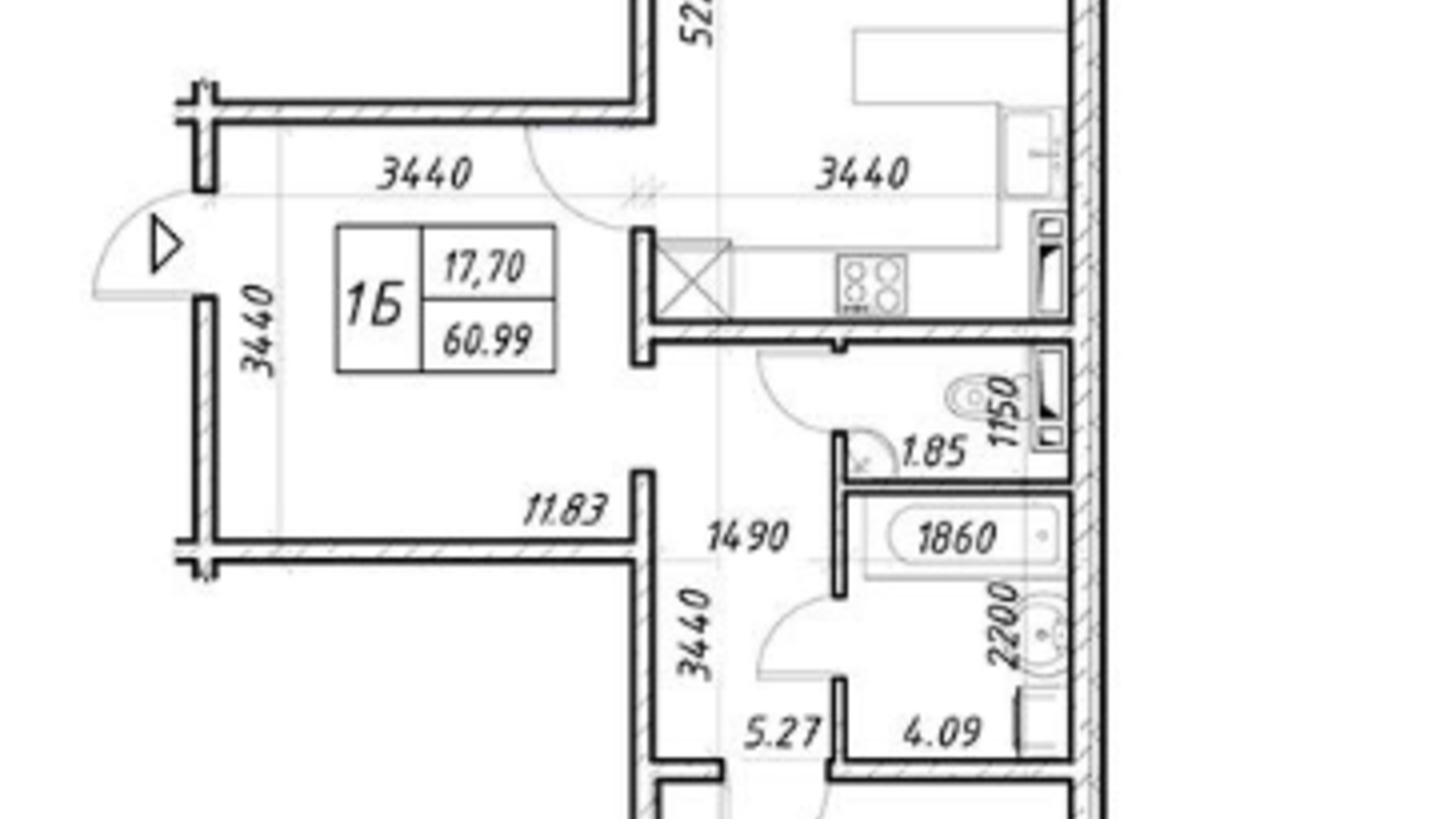 Планування 1-кімнатної квартири в ЖК Деснянський 60.99 м², фото 773753