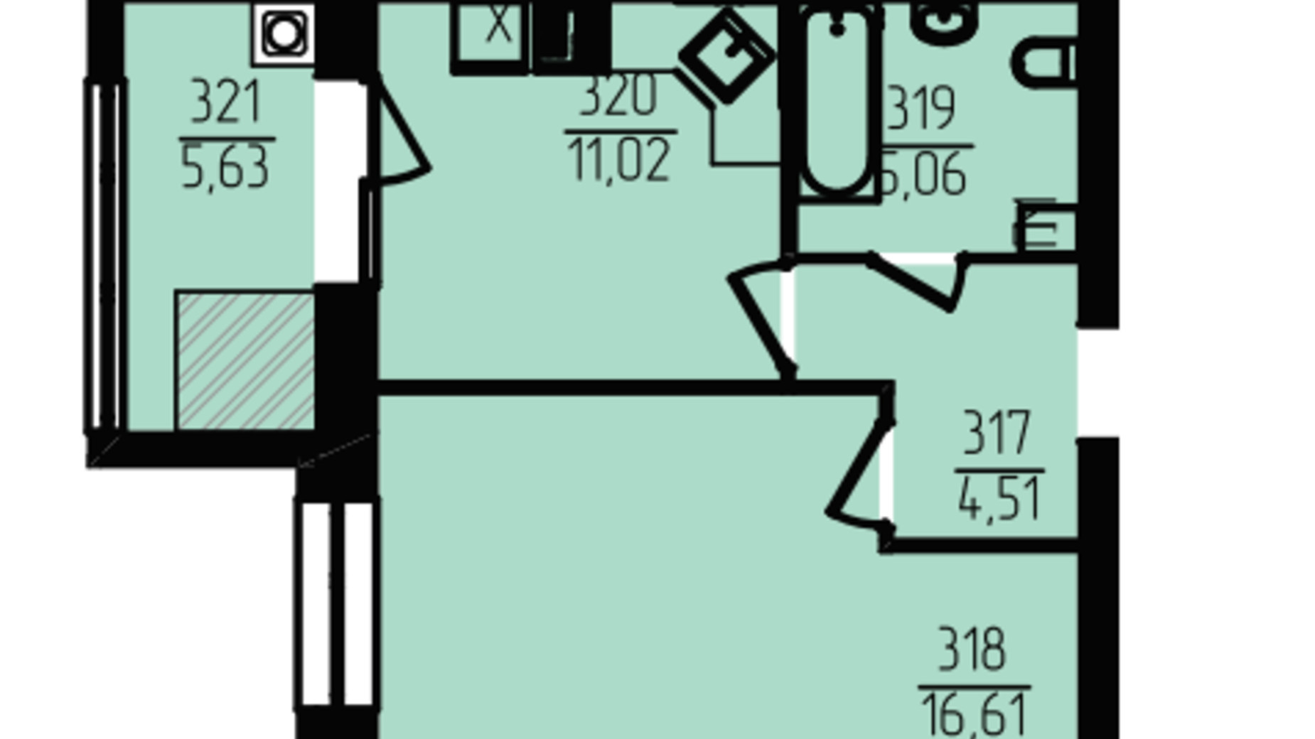 Планировка 1-комнатной квартиры в ЖК Эдем 42.83 м², фото 774060