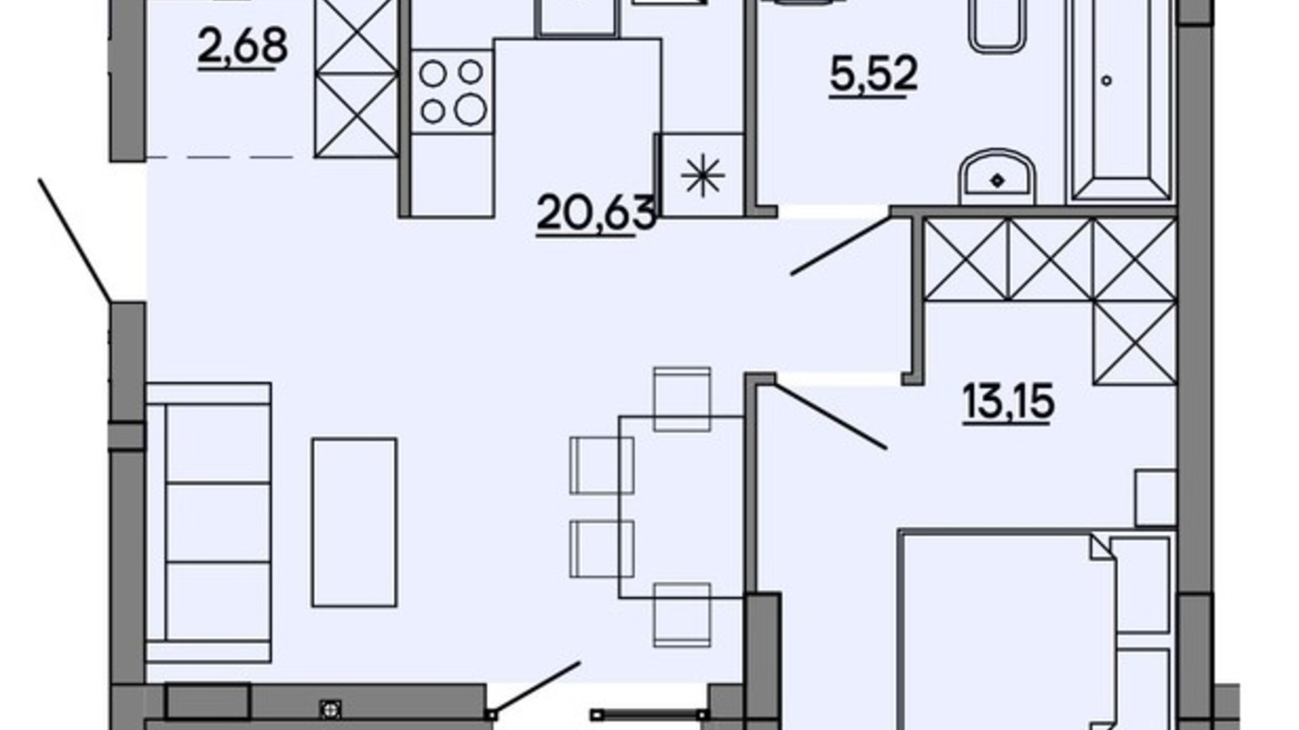 Планировка 1-комнатной квартиры в Затишний квартал MHouse 44.77 м², фото 775999