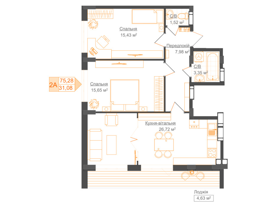 ЖК Гостомель Residence планировка 23 ЖК Гостомель Residence планировка 23