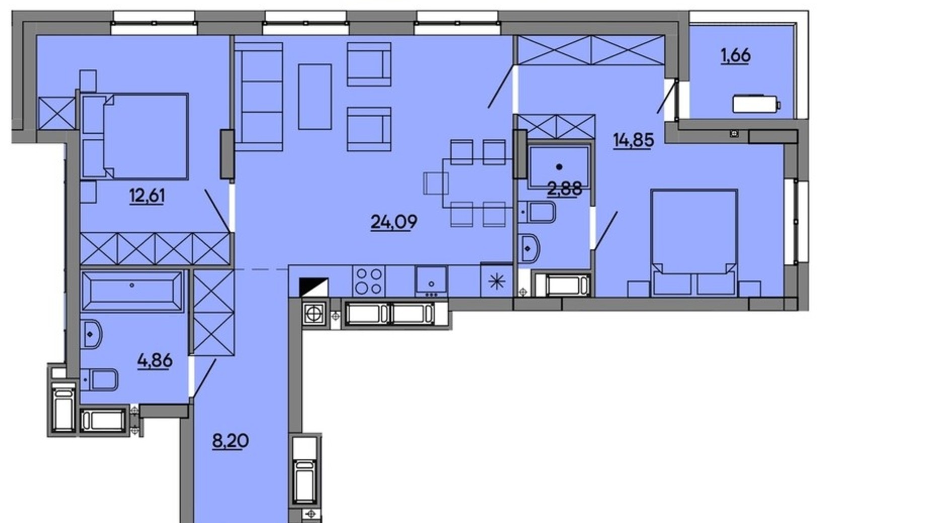 Планировка 2-комнатной квартиры в Затишний квартал MHouse 69.15 м², фото 776085