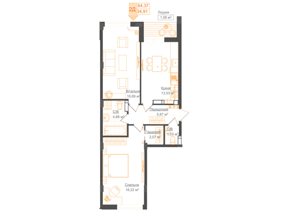 ЖК Гостомель Residence планировка 18 ЖК Гостомель Residence планировка 18