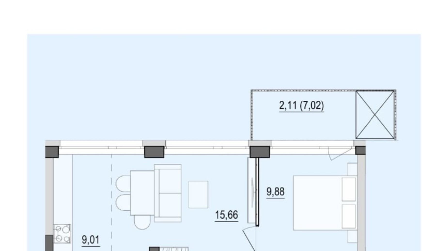 Планировка 2-комнатной квартиры в ЖК Тhe Tenth House 50.66 м², фото 777903