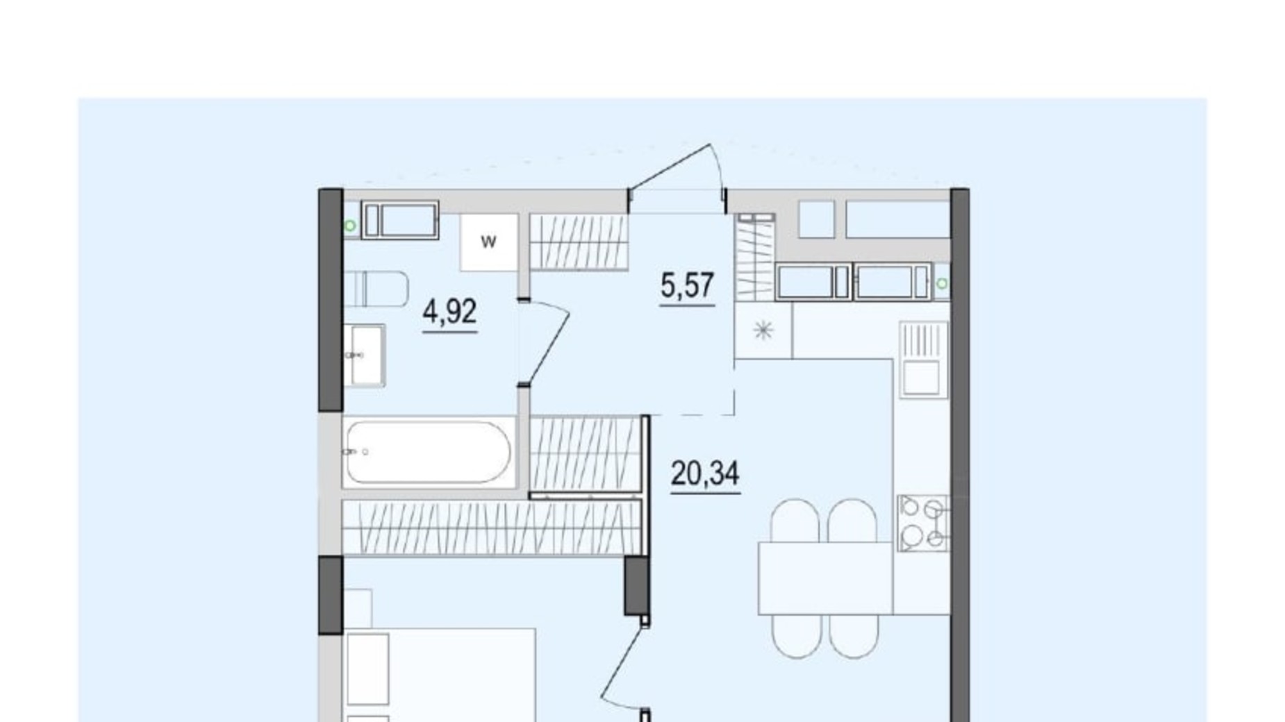 Планування 1-кімнатної квартири в ЖК Тhe Tenth House 47.03 м², фото 777920