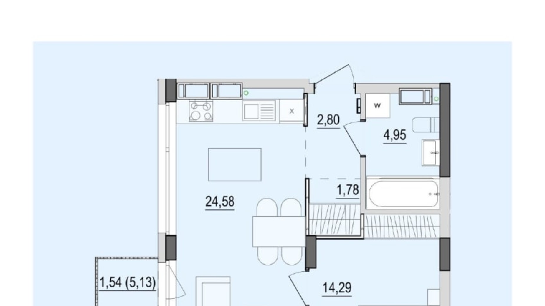 Планировка 1-комнатной квартиры в ЖК Тhe Tenth House 51.6 м², фото 777986