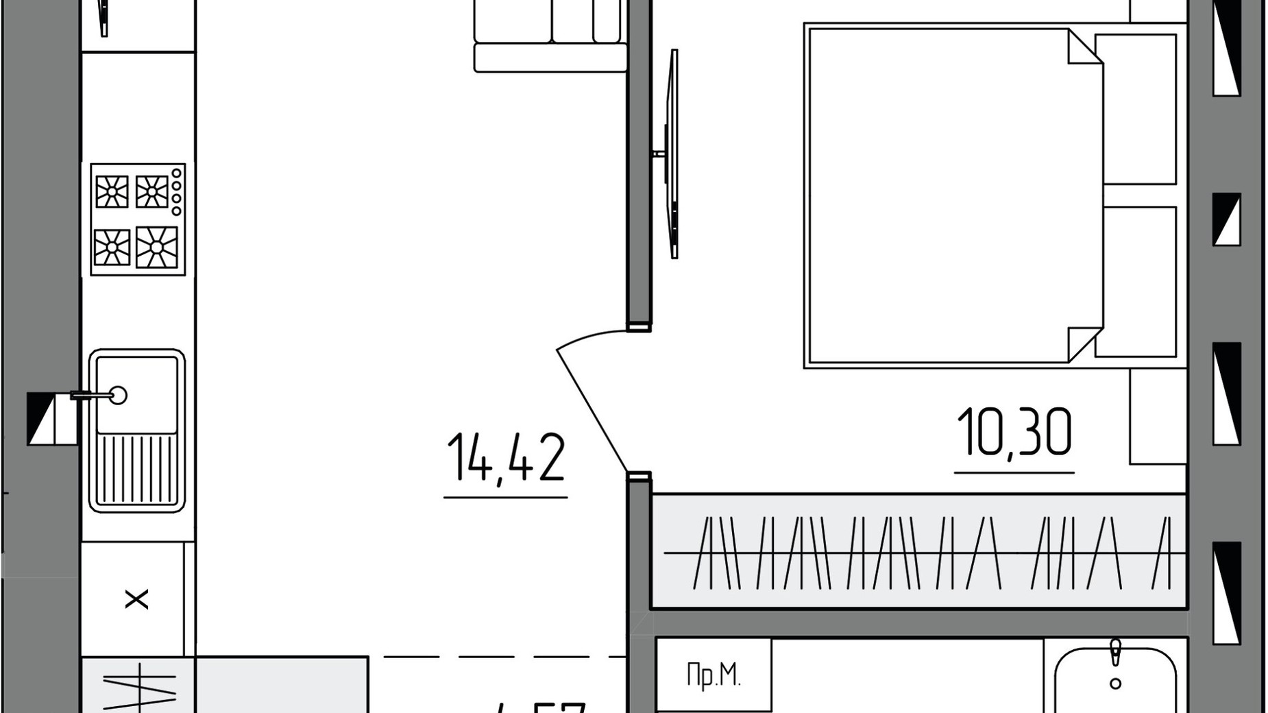 Планування 1-кімнатної квартири в ЖК Синергія Light 37.3 м², фото 779839