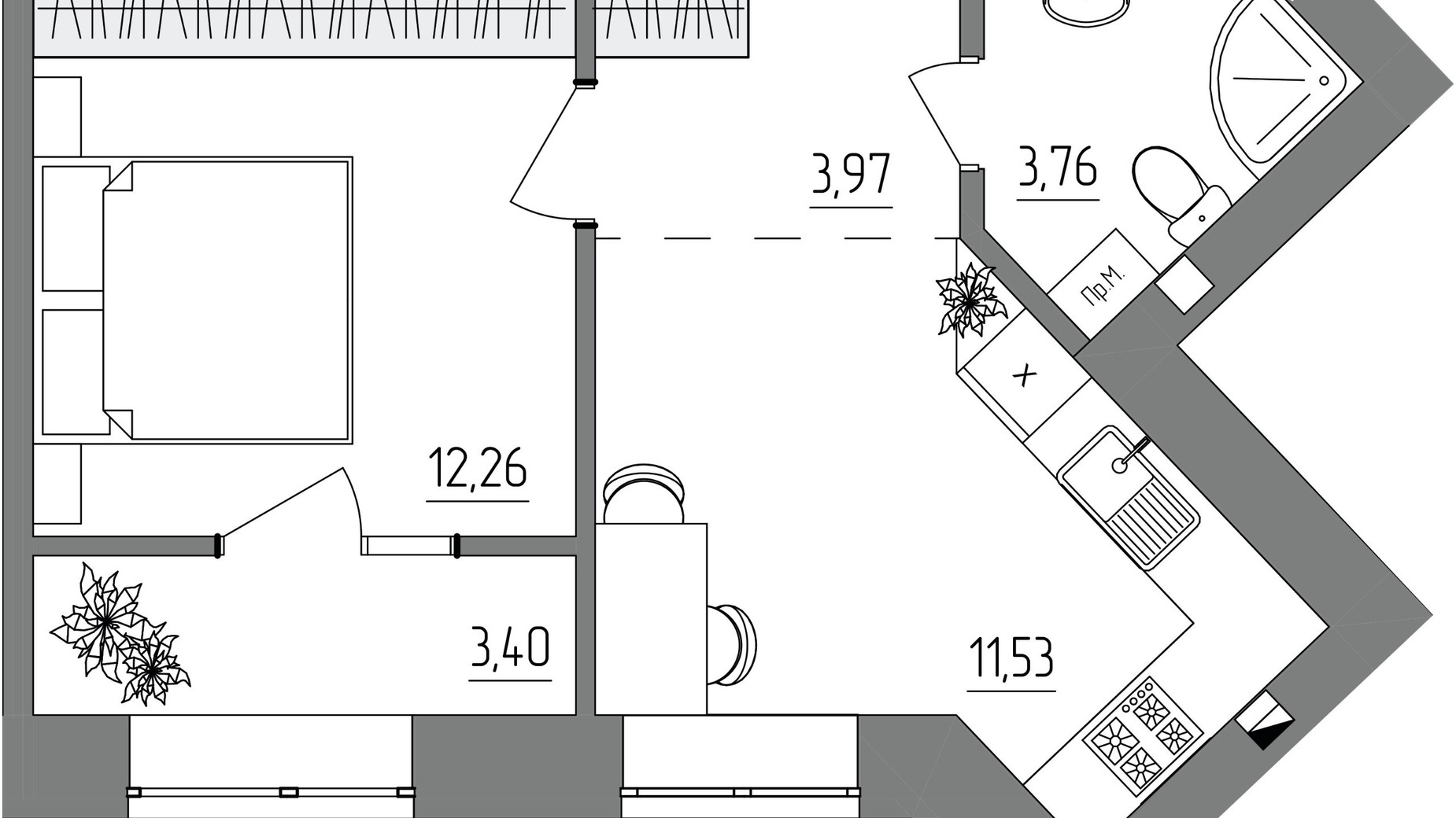 Планування 1-кімнатної квартири в ЖК Синергія Light 34.92 м², фото 779842