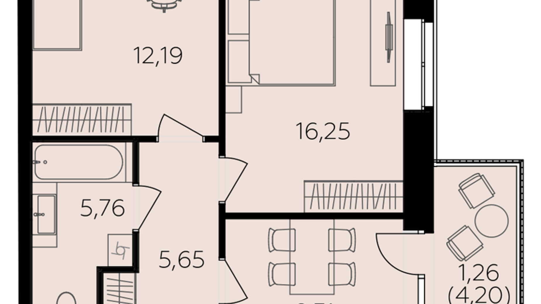 Планування 2-кімнатної квартири в ЖК Сімейний Comfort 2 50.42 м², фото 780078